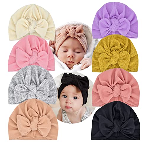 Image of Yili Maizi Baby Turban Newborn Girl Hospital Hat Cotton Toddler Big Hair Bow Infant Toddler Kid Headwrap