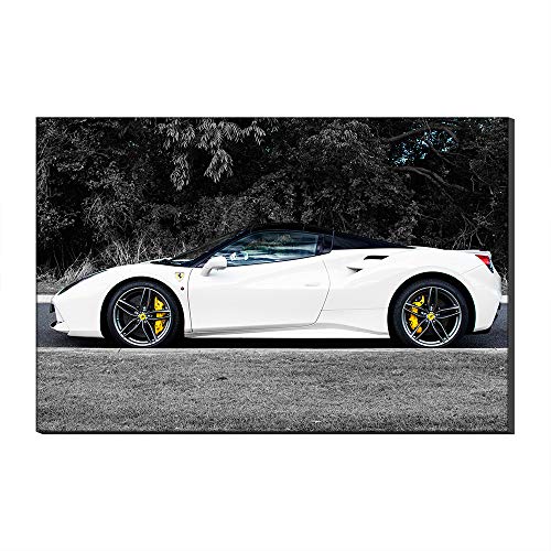 Ferrari - Lienzo decorativo para pared (90 x 140 cm), diseño de coche deportivo clásico, color blanco