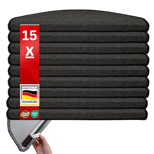 etm Original Stufenmatten Treppen-Teppich 15er Spar Set 20 Farben und 20 Modelle zur Auswahl, London, 65x23 cm Anthrazit, Halbrund London