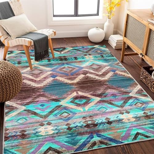 Tapis durable antidérapant au motif géométrique moderne bleu 60x110