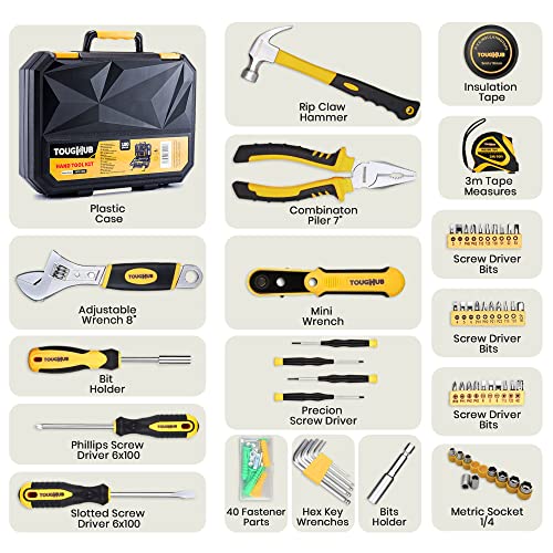 ToughHub 134-Piece Tool Kit, Home & Car DIY Hand Tools Set including Hammer, Hex Keys, Screwdrivers, Sockets, Measuring Tape - Image 3