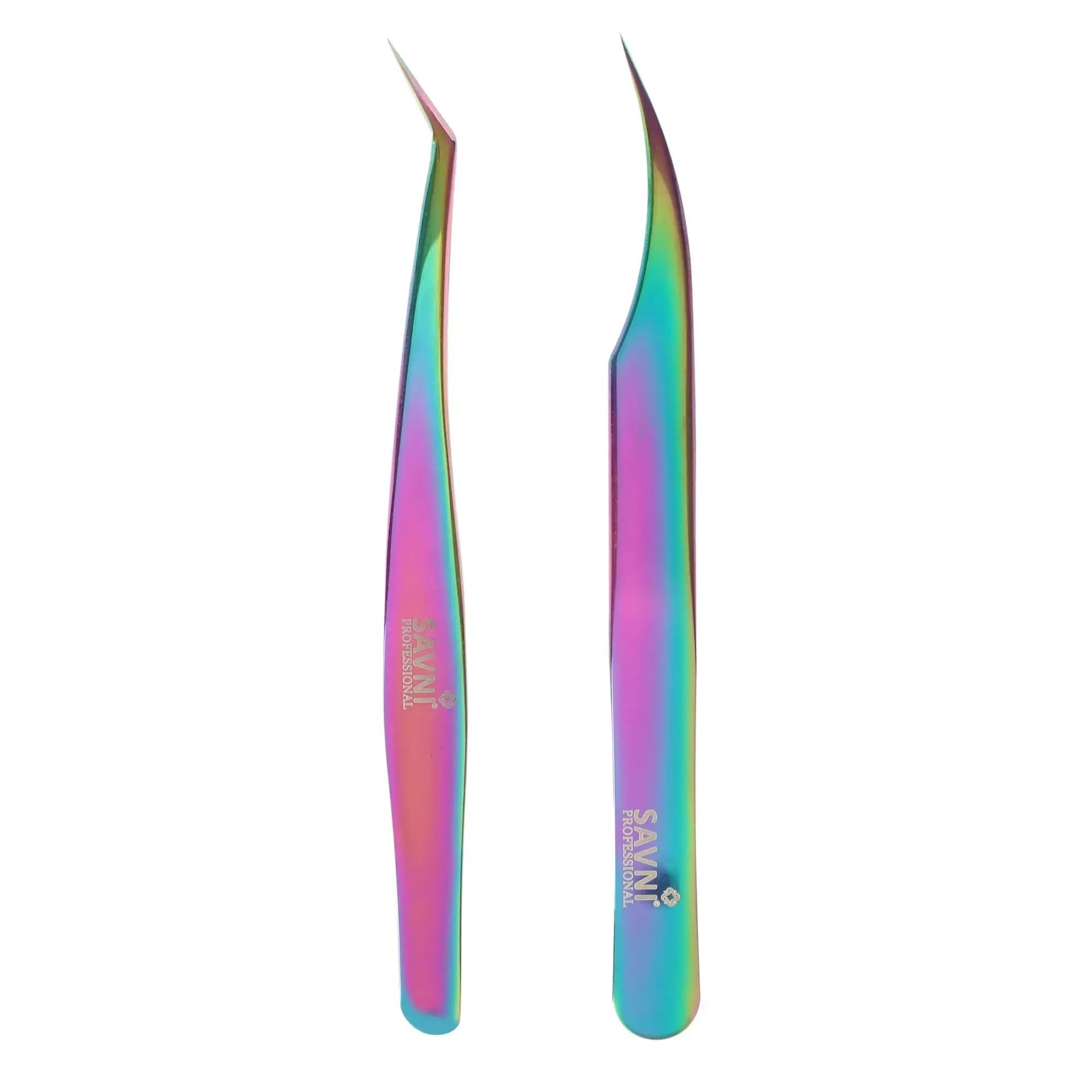 SAVNI Professional Eyelash Extension Tweezers, Chromatic/Holographic Rainbow Colour, Extreme Precision (Set of 2 (Straight & Angled) with Storage Box)-image-9