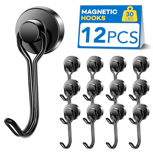 LOVIMAG Hooks, 30lbs+ Magnetic Magnet Hook 2025 Cruise Cabin Ship Essentials Heavy Duty Strong Refrigerator Fridge Hanging for Classroom Beach Vacation Kitchen Grills Home Mug Hanger (12 Pack), Black by LOVIMAG - Used condition - US$8.96