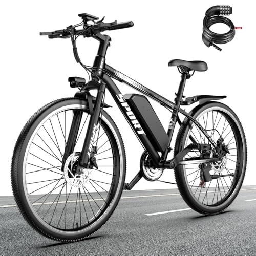 ASKGO E Bike, 26' Zoll E-Bike Herren Damen mit Paar Scheibenbremse, 48V 10AH Akku, 80KM Reichweite, Offroad E-Mountainbike, 7 Gänge Elektrofahrrad Für Berge und Pendeln, Multifunktional