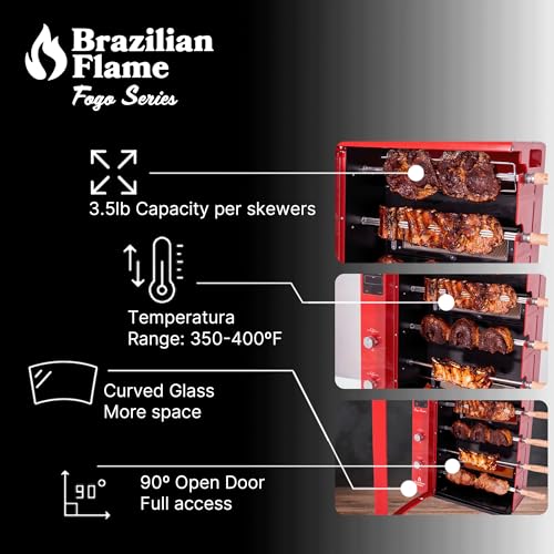 FOGO SERIES Rotisserie Gas Grill w/5-Skewers by Brazilian Flame® Oven Grill Roaster with Auto Rotating Skewers for Rotisserie Chicken, Brazilian Style BBQ and Churrasco, Shawarma Machine - 2026 Series