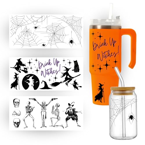 Cool Halloween Decals | Halloween Decal | Resin Crafts | Witch Stickers | 6 Sheets | UV DTF | Girls Night | Tumbler Decals | Spiderweb Stickers