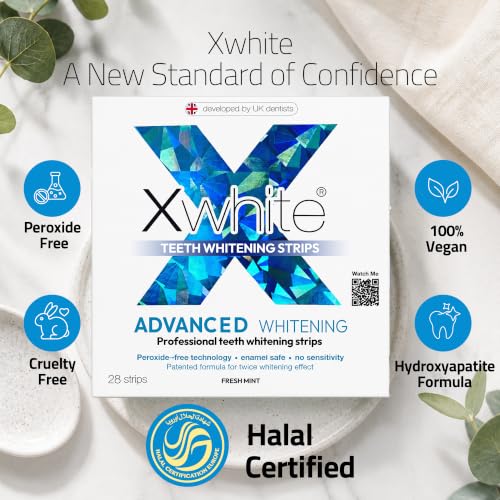 Image of Xwhite 14 Day Teeth Whitening Kit -28 Strips - Halal Certified, Vegan, Pap+, Alcohol-Free, Peroxide-Free, Dissolving Strips for Sensitive Teeth (Advanced Whitening)