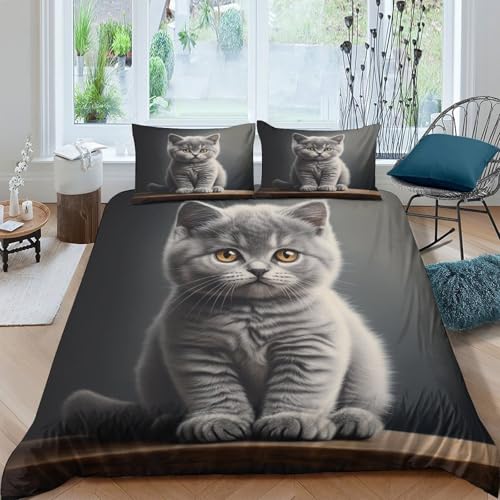 Housse de couette chaton gris anti-plis en microfibre drap de couette respirant