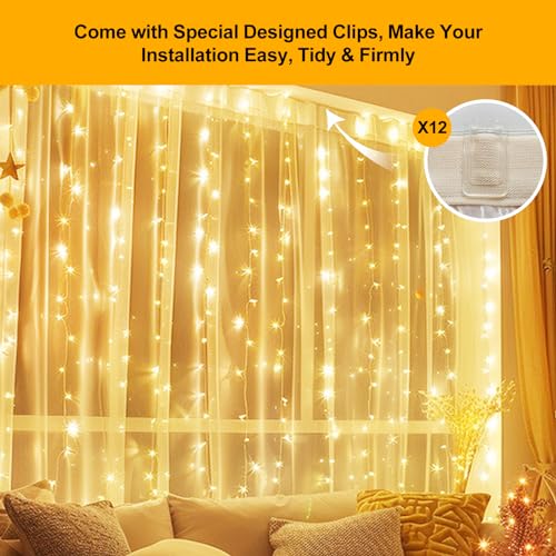 Holits Fairy Curtain Lights Upgraded 100% Tangle-Free Warm White Usb Plug In 8 Modes String Hanging Lights With Remote For Christmas thumb #6