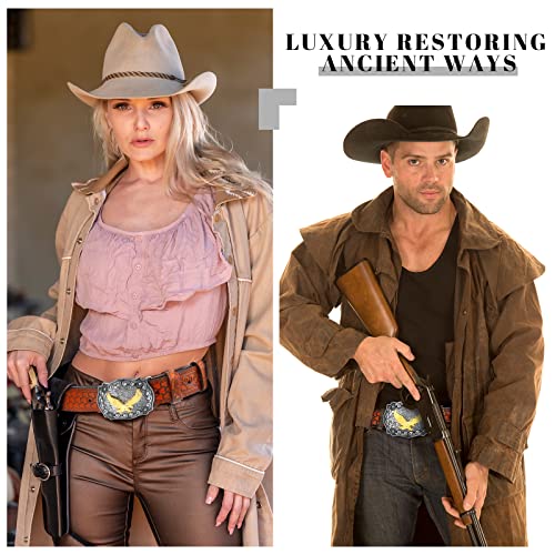 Photect Western Leather Buckle Belts Cowboy Animals Buckle Belt Embossed Cowboy Belts For Men, 1.5 Inch Wide (Camel, 47 Inch) #TOP5