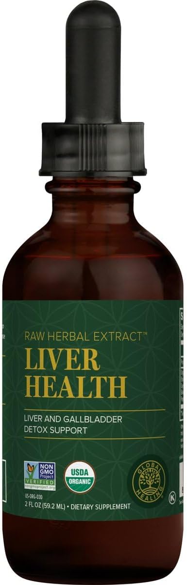Global Healing Liver Health - Organic Milk Thistle Supplement, Liver Detox & Gallbladder Support - Liver Support Supplement To Flush, Dandelion Root Supplement - Liver Cleanse Detox & Repair (2 Fl Oz)
