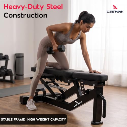 Image of Leeway LF97 Bench Press for Home Gym Table | Adjustable Gym Bench for Home| Heavy Duty Multi Incline Decline Flat Steel Workout Station | Commercial Grade Multipurpose Foldable Exercise Table (Black, Bench LF97, 1)