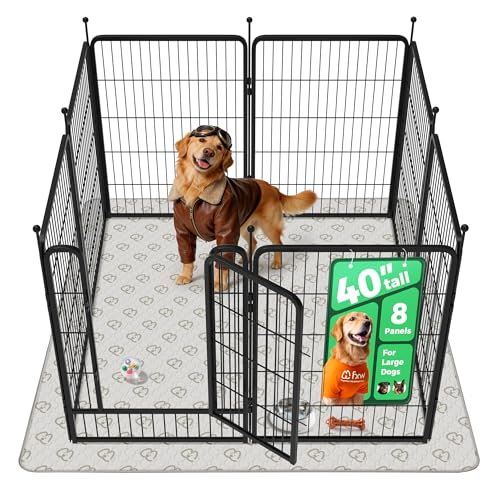 Image of FXW Rollick Unleashed Dog Playpen for Indoor, Yard, RV Camping, 40 inch 8 Panels Dog Pen with Washable Pee Pad for Medium and Large Dogs, Black│Patented