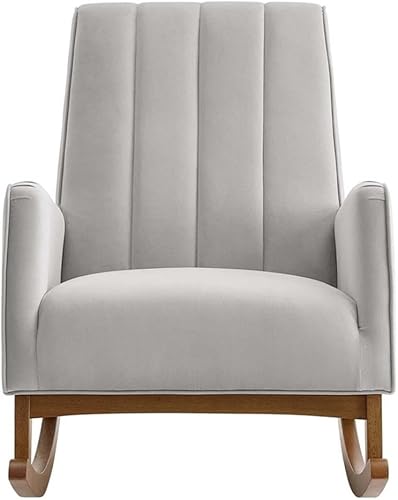 Miniatura 4 de Modway Sway Channel - Mecedora de terciopelo copetudo en color gris claro Gris,claro,Gris