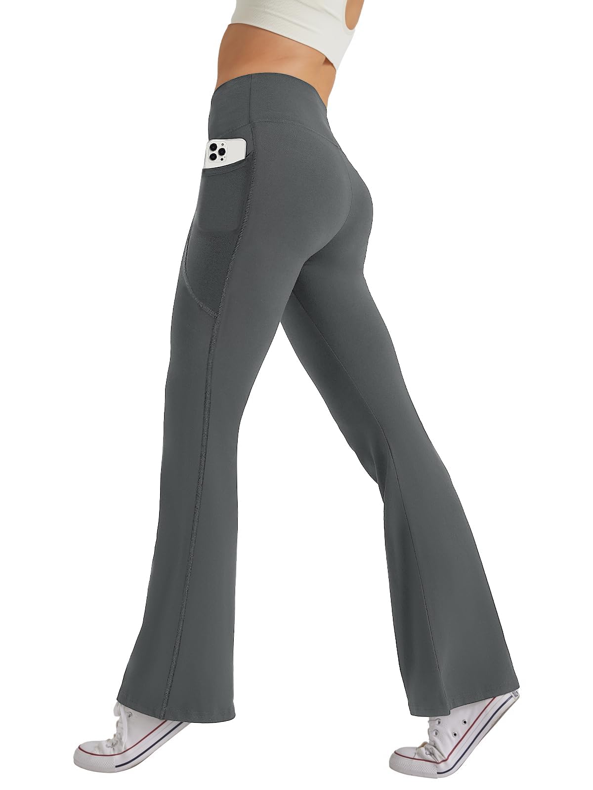 Glacspyg Damen Hose mit Taschen Yogahose Freizeit Jogginghose High Waist Sporthose Elastische Weite Bootcut Jazzpants