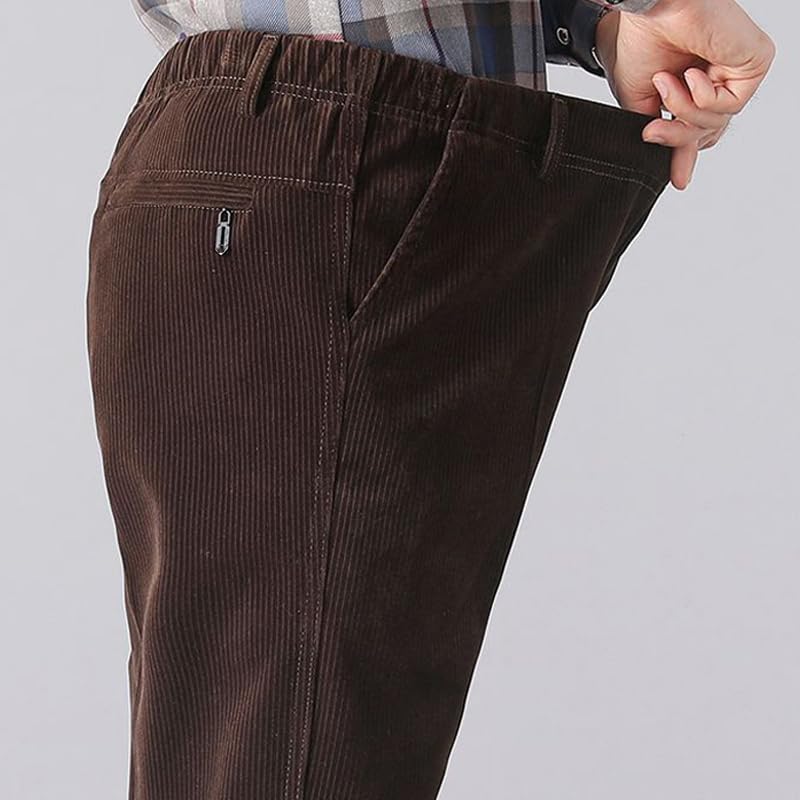Elastic Waist Pants for Elderly Men, Older Men Fall Cotton Pull On Corduroy Casual Straight Leg Pants for Seniors3