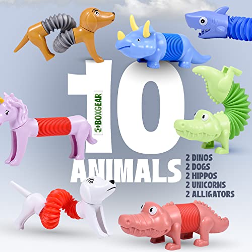 Boxgear 10-Pack Pop Tubes Mixed Animal Fidget Toys – Sensory Tubes For Toddlers – Cute Animal Sensory Fidget Toys For Girls And Boys – Stress-Relief Pop Sound Spring Toddler Sensory Toys (Regular) #TOP7
