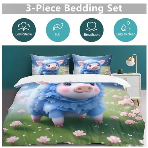 Housse de couette douce microfibre cochon mignon parure lit king size - 6