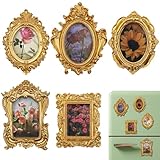 ZIFEZIRE Mini Gold Magnetic Picture Frames for Refrigerator, 5 Small Vintage Photo Frames with Soft Magnet Backing, Victorian Style Decor for Kitchen Office Home