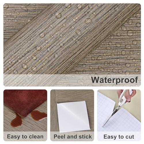 Papier peint texturé autocollant marron imperméable en lin toile de gazon - 5