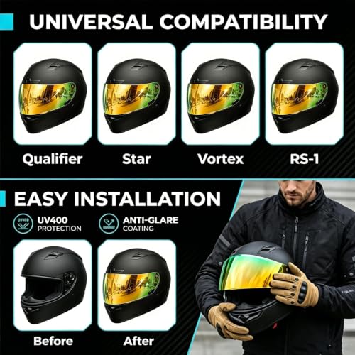 Image of PSLER Shatterproof Helmet Visor for Bell Qualifier,Deep Gold | Impact-Resistant ,UV400 Protection, Motorcycle Tinted Face Shield Replacement for Bell Qualifier /Star /Vortex /RS-1 /Revolver