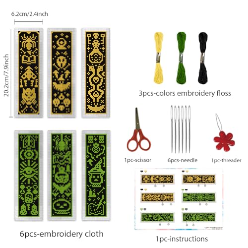 Image of INFUNLY 6pcs Magic DIY Cross Stitch Bookmark Kits 8''x2.4'' Divination Bookmark Making Kits with Instruction Inspirational Embroidery Bookmark Set DIY Needlepoint Bookmark Kit for Gifts