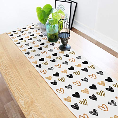 Alago Valentine Table Runner Love Heart Shapes Hand Draw Table Linens Cotton Non-Slip Runners For Home Kitchen Party Wedding Decorations 14" X 72", Valentine's Day Love Heart Table Runner #TOP3