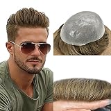 LYRICAL HAIR Piece For Men Ultra Thin Skin V-looped Mens Toupee Full Poly PU Human Hairpiece Wig System Protesis Capilar Para Hombre 8'X10'-100% Light to Medium Light Density, 7# Very Light Brown