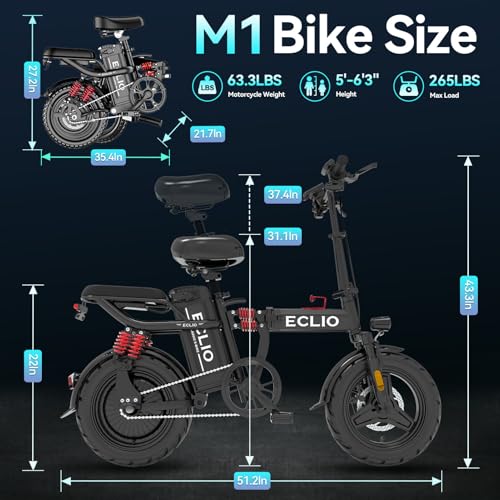 DDC TECH Folding Electric Bike for Adults, 800W Peak Motor 25MPH, Ebike with 48V 15Ah Removable Battery, 35-55 Miles Range, 14'' Adults Electric Bicycles for Men Women Commuter