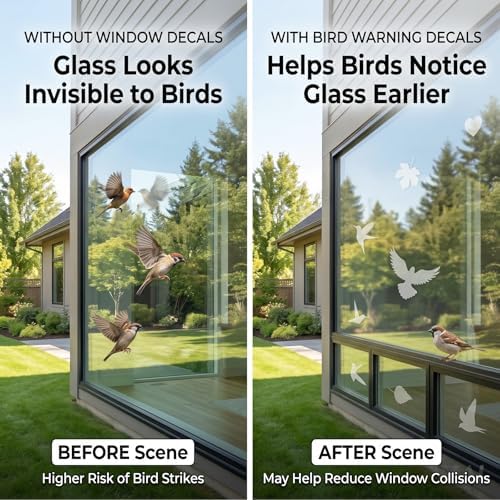 6 Sheets Anti-Collision Window Stickers Decals - Bird & Leaf Patterns, Prevent Bird Strikes, Glass Door Protection, Home Decor - 1