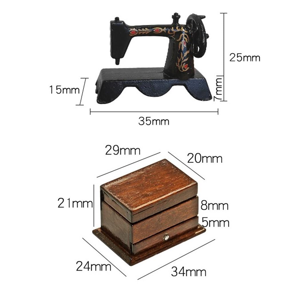Accessoires Maison De Poupée 1/12 – Mini Machine à Coudre Et Boîte à Couture En Bois – Déco Réaliste Pour Miniature