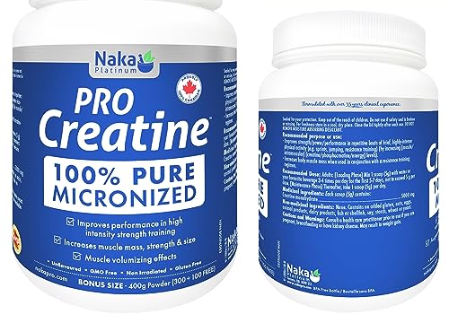 Naka Creatine 100% Pure Micronized Powder - Supplement for Muscle Growth, Increased Strength, Enhanced Energy and Improved Athletic/Sports Performance (400g)