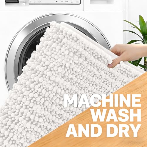 Image of OLANLY Toilet Rugs U Shaped 24x20, Thick Soft and Absorbent Chenille Contour Bath Mat, Non-Slip Rubber Backing, Machine Washable Quick Dry Toilet Mat, Home Decor Accessories, Ivory
