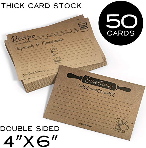 Wooden Recipe Box With Cards & Dividers - 50 Double Sided 4X6 Recipe Cards Included - 6 Wood Dividers - Premium Handcrafted Quality - Ideal Gift - Wedding, Birthday, Anniversary, Mother's Day #TOP3