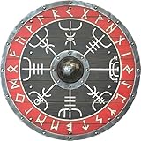 Escudo vikingo medieval de madera de 24 pulgadas, diseño de runas eslavas, escudo de batalla nórdico negro y rojo.