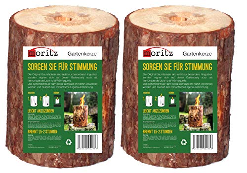 Moritz 2X Schwedenfeuer Baumfackel inkl. Anzünddocht Finnenfackel Gartenfackel Fackel Holz Partyfackel 1,5-2 Stunden Brenndauer 20cm hoch