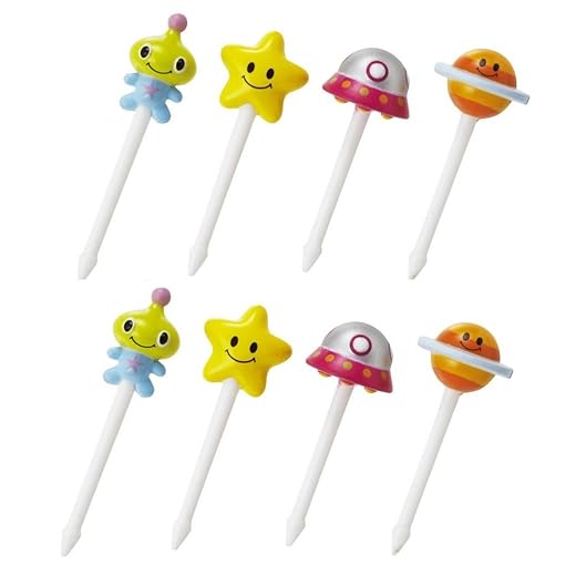 Torune Food Picks 8pc Set / UFO / Alien / Star / Saturn (P-3205) by Torune
