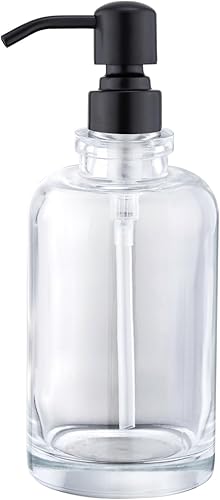 Miniatura 19 de Dispensador de jabón de vidrio ámbar claro con bomba negra, dispensador de jabón líquido de 11 onzas, botella cilíndrica con bomba de acero Botella