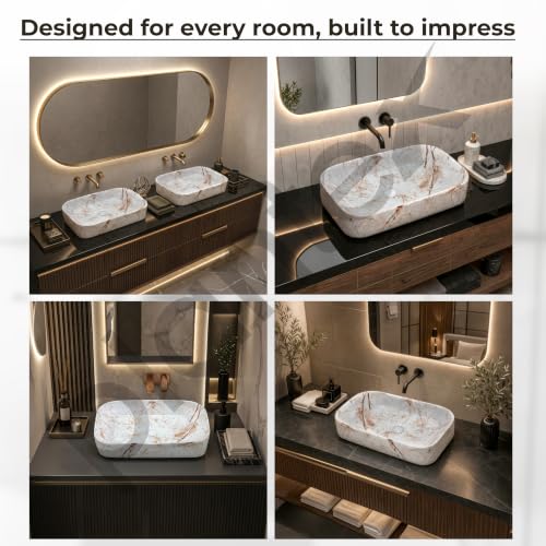 Image of Plantex Tabletop Wash Basin for Bathroom /Designer Ceramic Basin /Rectangle Countertop Wash Basin /Home /Office (22 x 14 x 5 Inch)