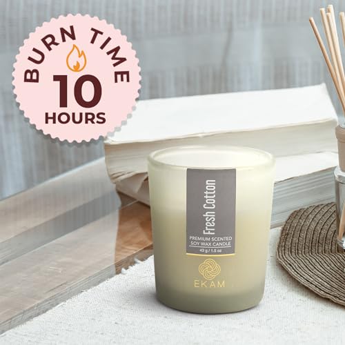 Image of EKAM Fresh Cotton Votive Soy Wax Scented Candle, 40 Grams, 10 Hours Burn Time| Long Lasting Premium Candles | Ideal for Home Decor | Gifting & Aromatherapy