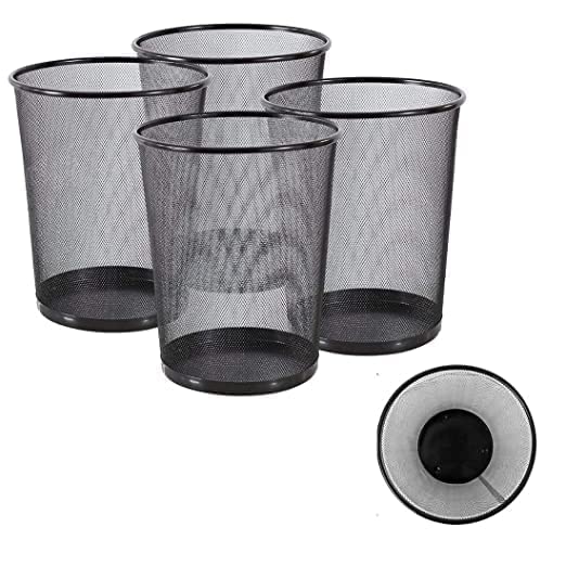 Open-Top Cylindrical Metal Mesh Recycling Dustbins- Waste Basket for Home/Office/Coffee Shop/Hotel Non-Toxic, Big | 235 X 265 X 190 MM | Pack-4 | Black