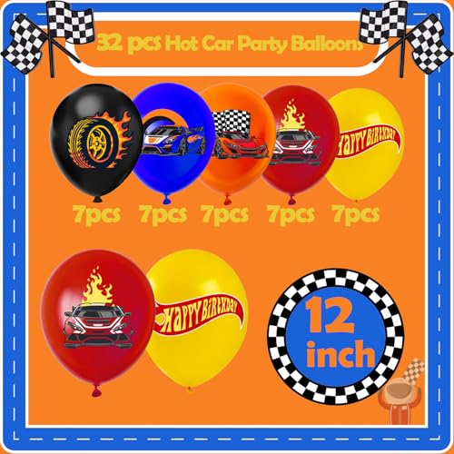 Image of 35Pcs Hot Car Happy Birthday Party Decoration Balloons Wheels Wild Wheels Race Car Balloons for Birthday 5 Styles