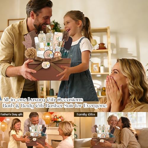 Image of Bath and Body Basket Set TEA TREE & COCONUT Spa Gift Basket for Women & Men | 30Pcs Unique Bath Gift Baskets Gifts, Home Spa Kit Christmas Gifts, Face Skin Care Kit, birthday gift baskets for Dad Mom