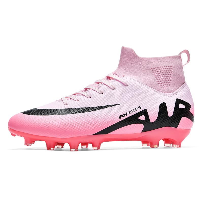 2024-A1 children's men and women high top long spikes breathable indoor training football shoes -pink 39 EU