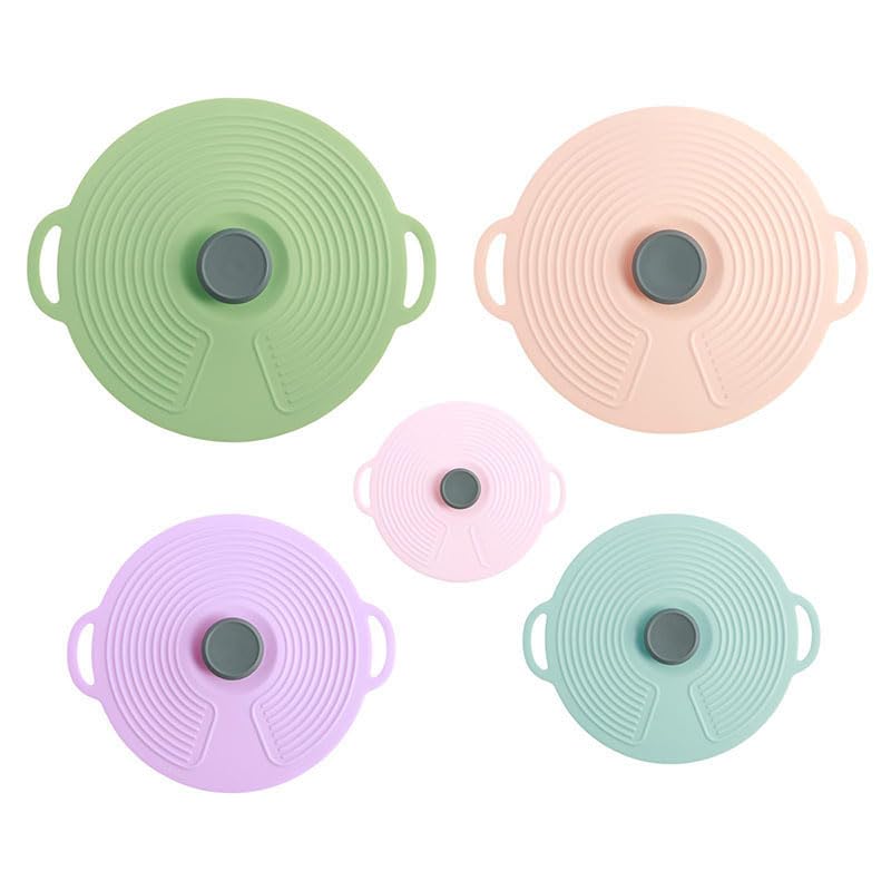 Silicone Lids Set of 5|Reusable Heat-Resistant suction Covers|Microwave safe|Airtight Universal|For Cups,Bowls,Plates,Pots,Pans,Skillets,Stove|Top Safe|Eco-Friendly|BPA-Free
