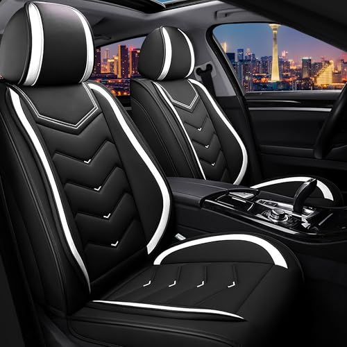 Image of CTDS Car Seat Covers for VW Tiguan 2009-2026, Stylish Sport Seat Cover, Premium Nappa Leather Car Seat Cover. Automobile Seat Covers Sets.(Standard 2 Seats /Black White)