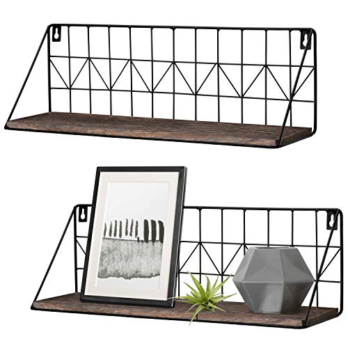 Mkono Wall Mounted Floating Shelves Set of 2 Rustic Metal Wire Storage Shelves Display Racks Home De - //coolthings.us