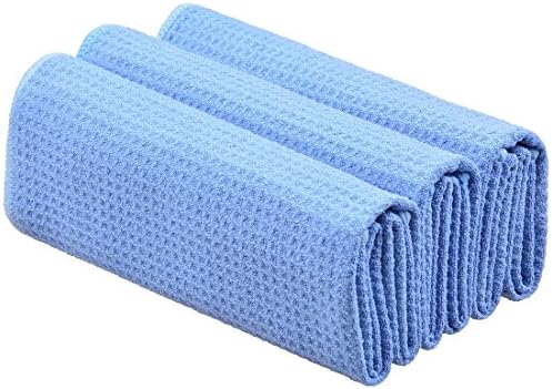 SINLAND 320gsm Waffle Weave Towel Microfiber Kitchen Towels Dish Drying Towels Hand Towels 3 Pcs (16inch X 24inch, Light Blue)