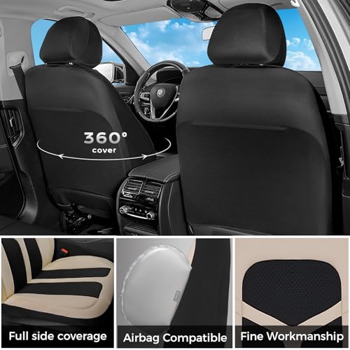 FLORICH Car Seat Covers Full Set, Universal Seat Cover 5 Seats, Automotive Seat Covers with Mesh Leather, Waterproof Car Seat Protector, Breathable Car Seat Cushion for Most Car SUV Truck, Beige by FLORICH - Used condition - Image 3