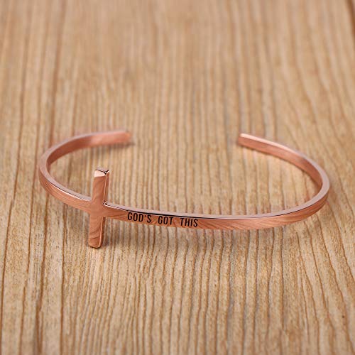 Memgift God's Got This Christian Bracelets For Women Stainless Steel Bible Verse Rose Gold Cross Bracelet Birthday Baptism Christmas Jewelry Gift #TOP2